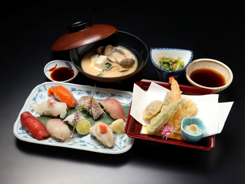 旬魚のにぎり寿司と天麩羅御膳
